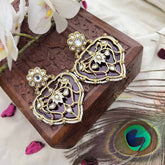 Vriksham Elegant Traditional Heart Shaped Purple Kundan With Floral Design Earrings-G20157